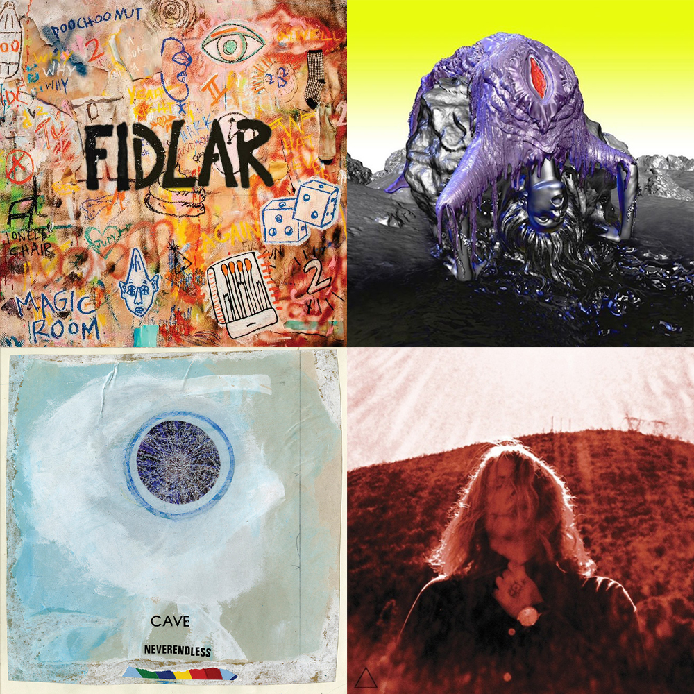left-right going down: FIDLAR - Too, Björk – Vulnicura, Cave - NEVERENDLESS, Ty Segall - Manipulator